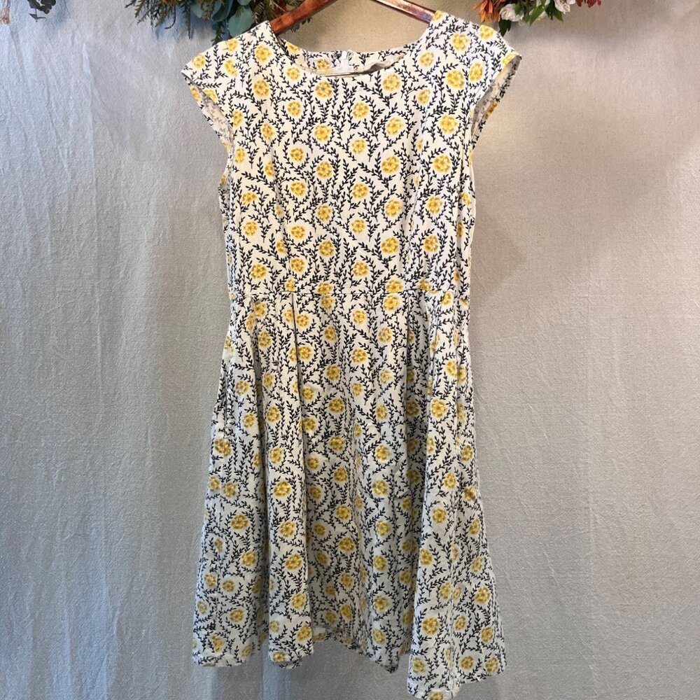 Mata Traders Yellow Floral Hand Block Print Fair Trade Cotton Dress S - Picture 3 of 6